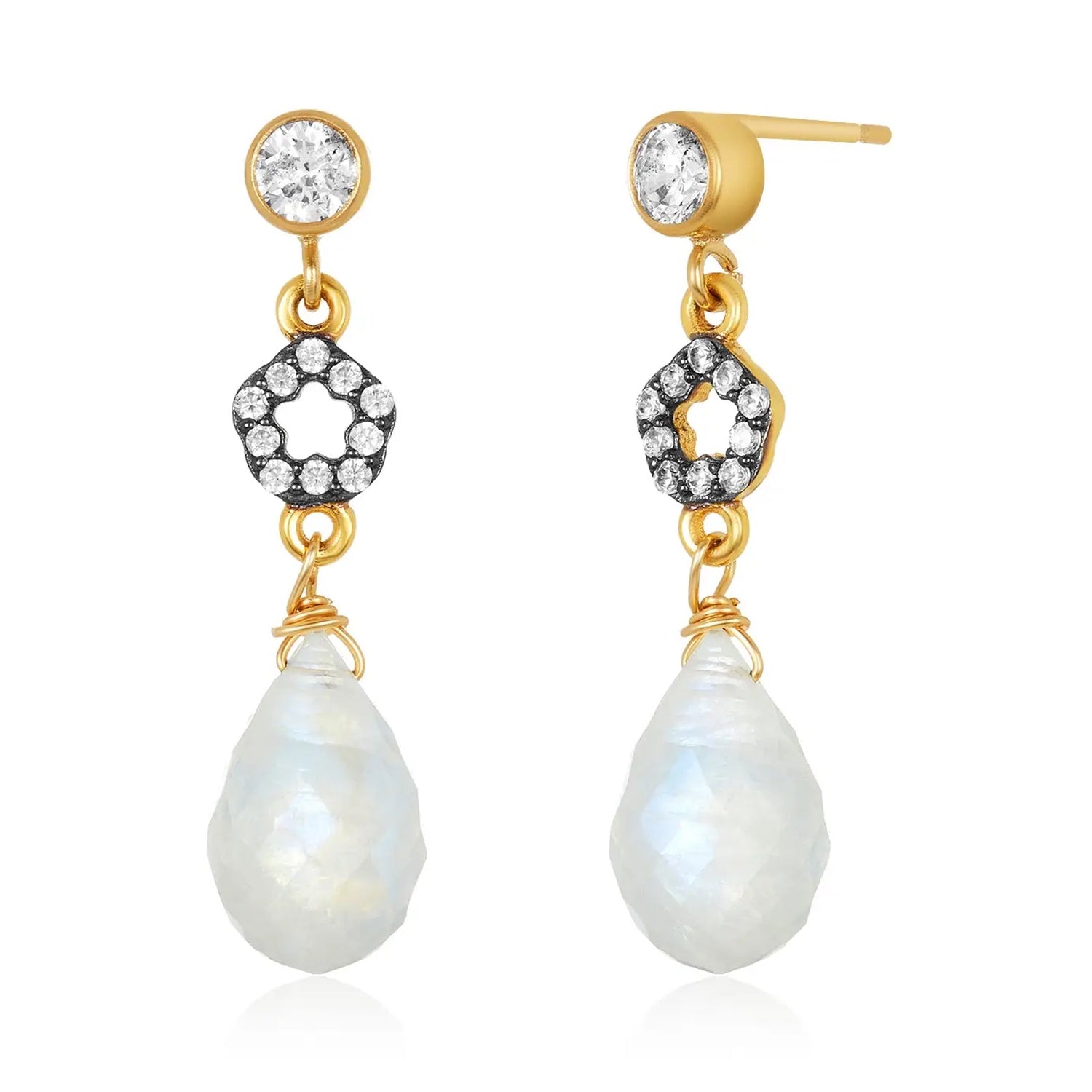 Zircon Floral Gem Drop Earrings