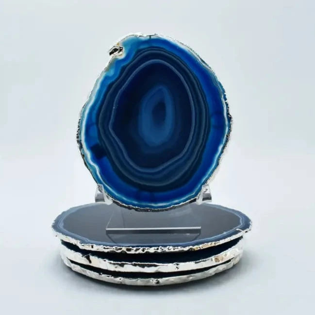 Blue Agate Coaster w/Silver Electroplate