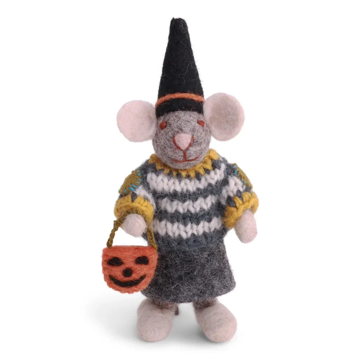 Small Grey Girl Mouse with Halloween Basket