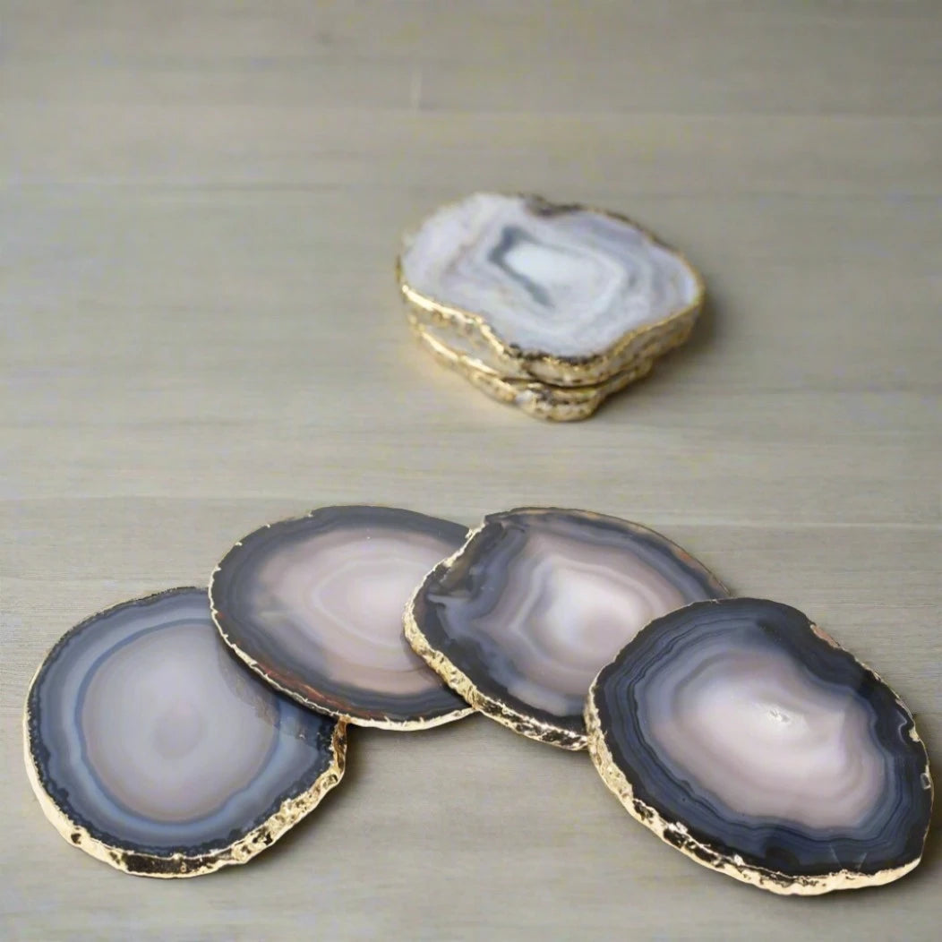 Pastel Grey Coaster w/Gold Electroplate