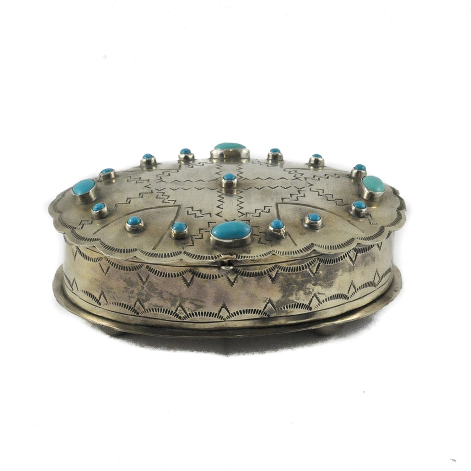 Stamped Oval Box with Turquoise