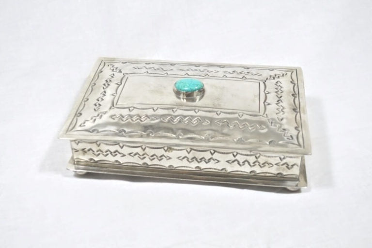 Stamped Rectangular Box with Turquoise