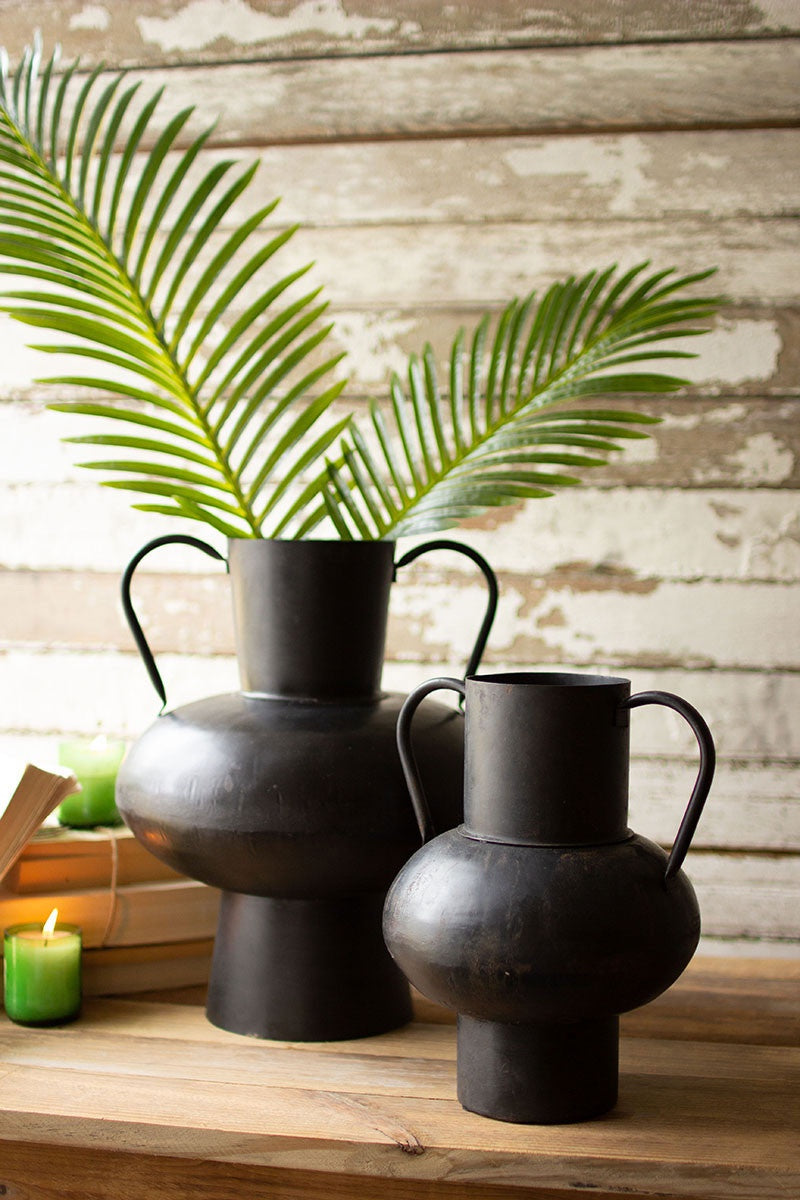 Waxed Black Metal Urns with Handles