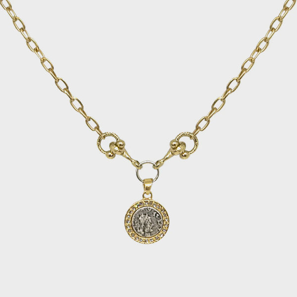 Gold Mini Coin and Horsebit Necklace