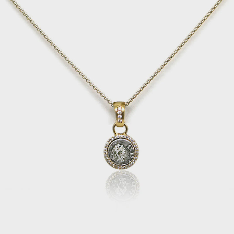 Gold Pavia Coin & Pave Frame Necklace