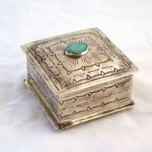 Square Stamped Box with Turquoise