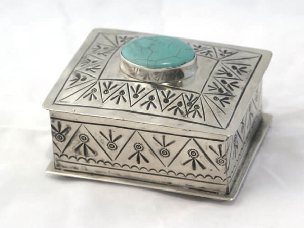 Small Stamped Box with Turquoise #4