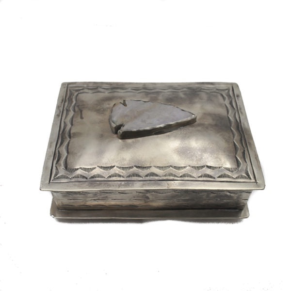 Stamped Silver Box w/Stone Arrowhead