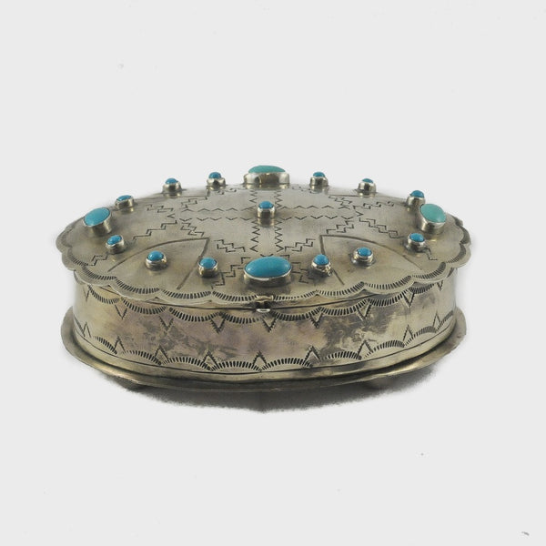 Stamped Oval Box Turquoise